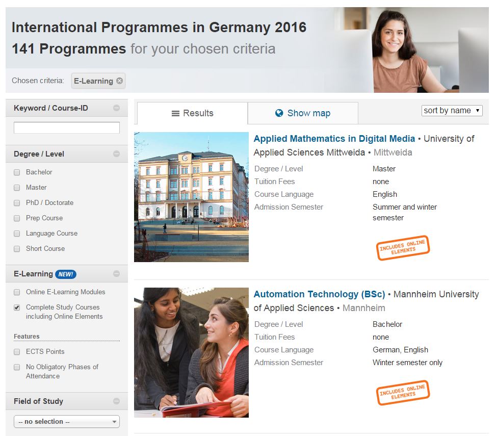 International Programmes in Germany: Suche jetzt auch nach Onlineprogrammen möglich