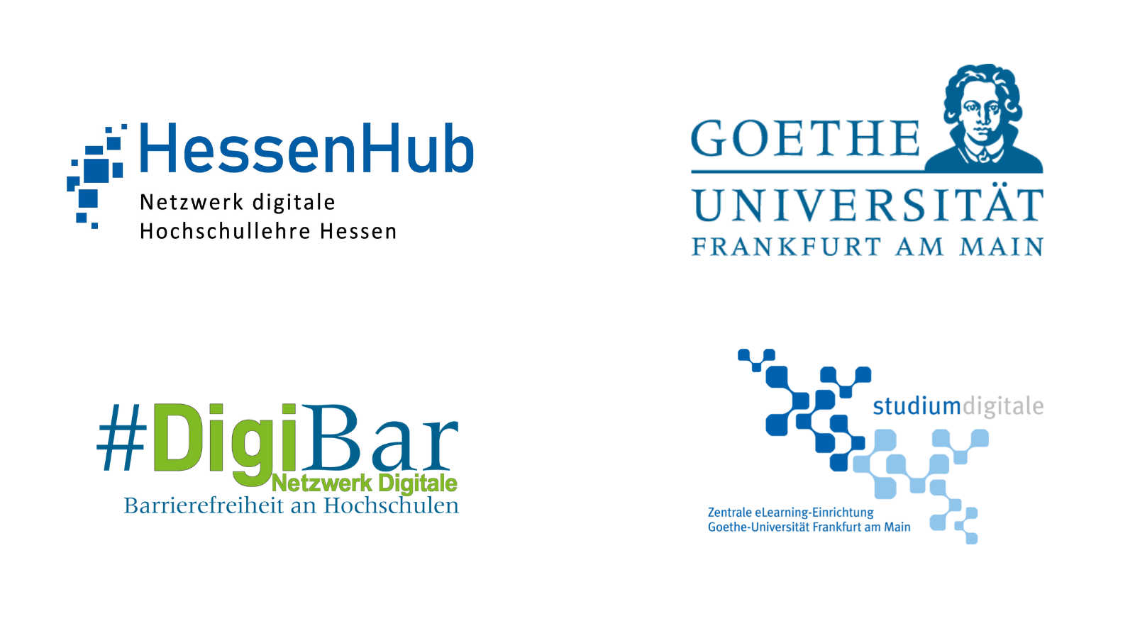Logos Hessenhub, DigiBar, Goethe Universität Frankfurt und Studium Digitale