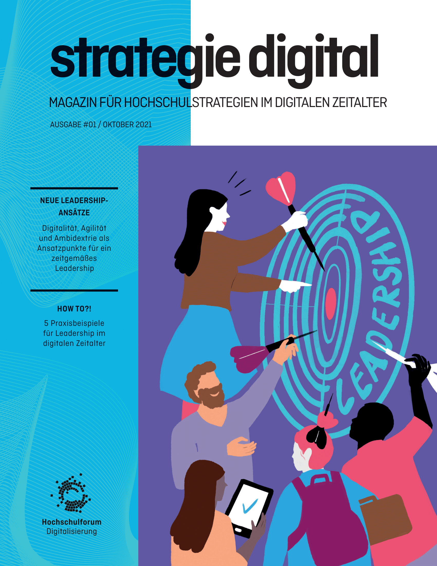 Cover Magazin strategie digital: rechts Menschen mit Pfeilen auf Zielscheibe mit der Schrift Leadership