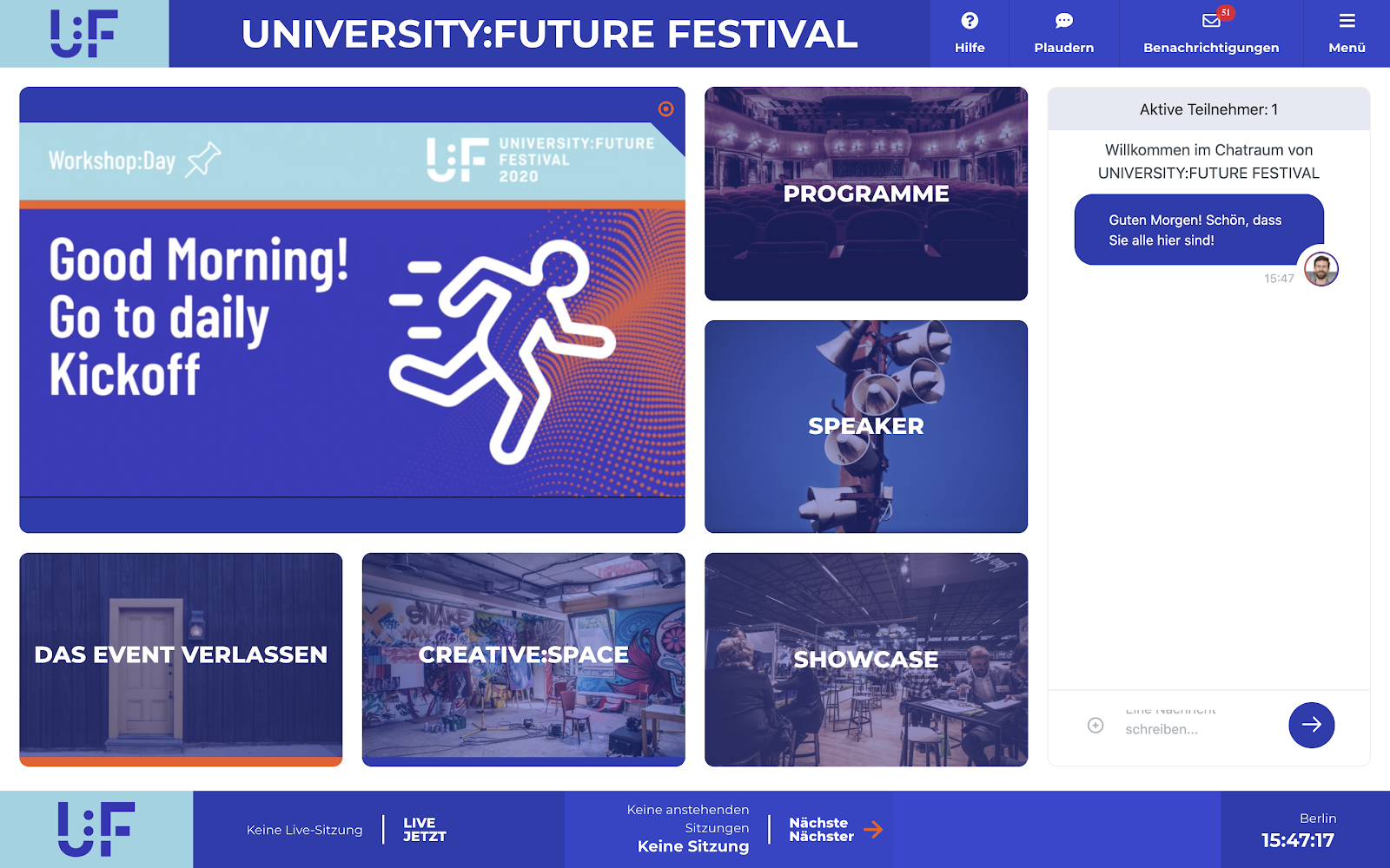 Die Startseite der Eventplattform vom University:Future Festival