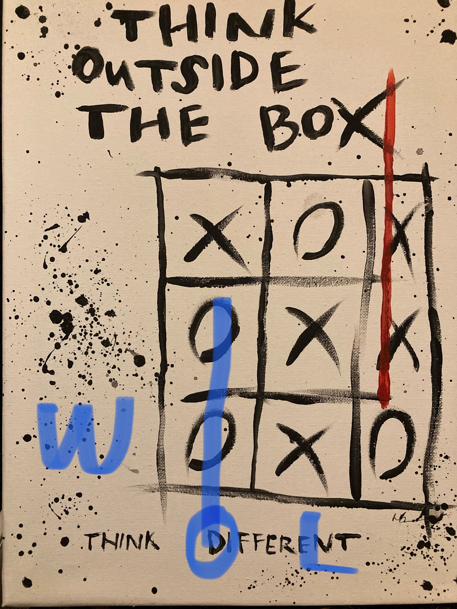 Illustration Schrift auf Paper: "Think outside the box. Working Out Loud #WOL"