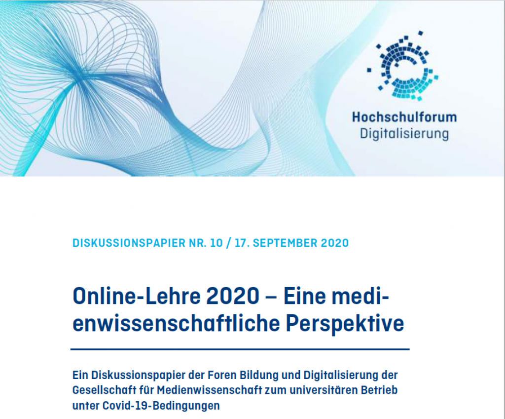 Cover des Diskussionspapier 10: Online-Lehre 2020 - eine medienwissenschaftliche Perspektive