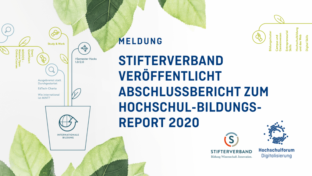 Titelbild zur Meldung: Stifterverband veröffentlicht HochschulBildungs-Report. Logo: Stifterverband. Hochschulforum Digitalisierung