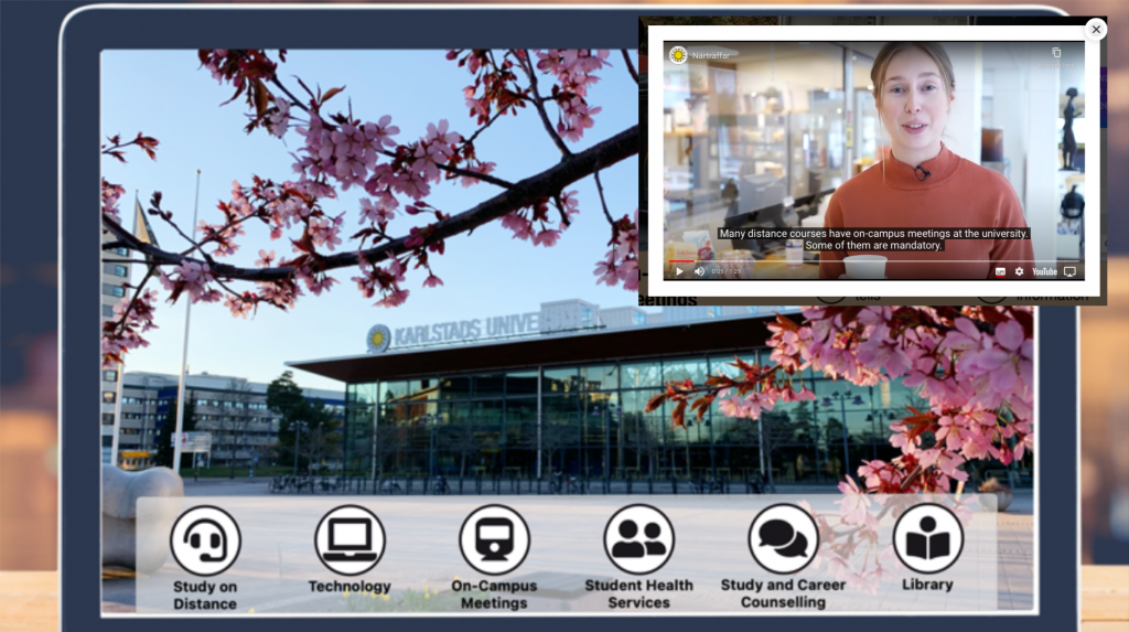 Screenshot des Tools der Universität, Menüpunkte und Videofenster mit Studentin, die Informationen gibt