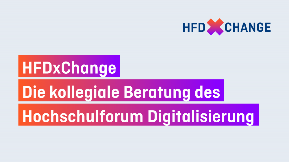 Text: HFDxChange. Die kollegiale Beratung des Hochschulforum Digitalisierung.