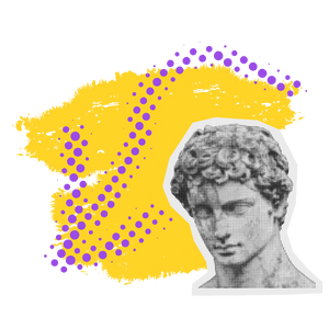 Die Illustration zeigt eine antike Statue.