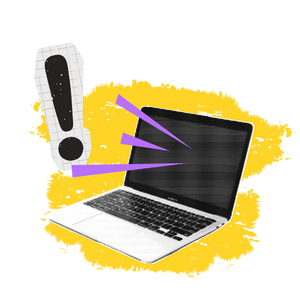Die Illustration zeigt einen Laptop und ein Ausrufezeichen.