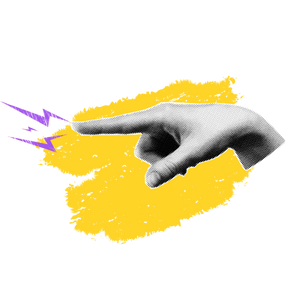 Die Illustration zeigt eine Hand und Blitze.
