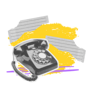 Die Illustration zeigt ein Telefon und Papier.