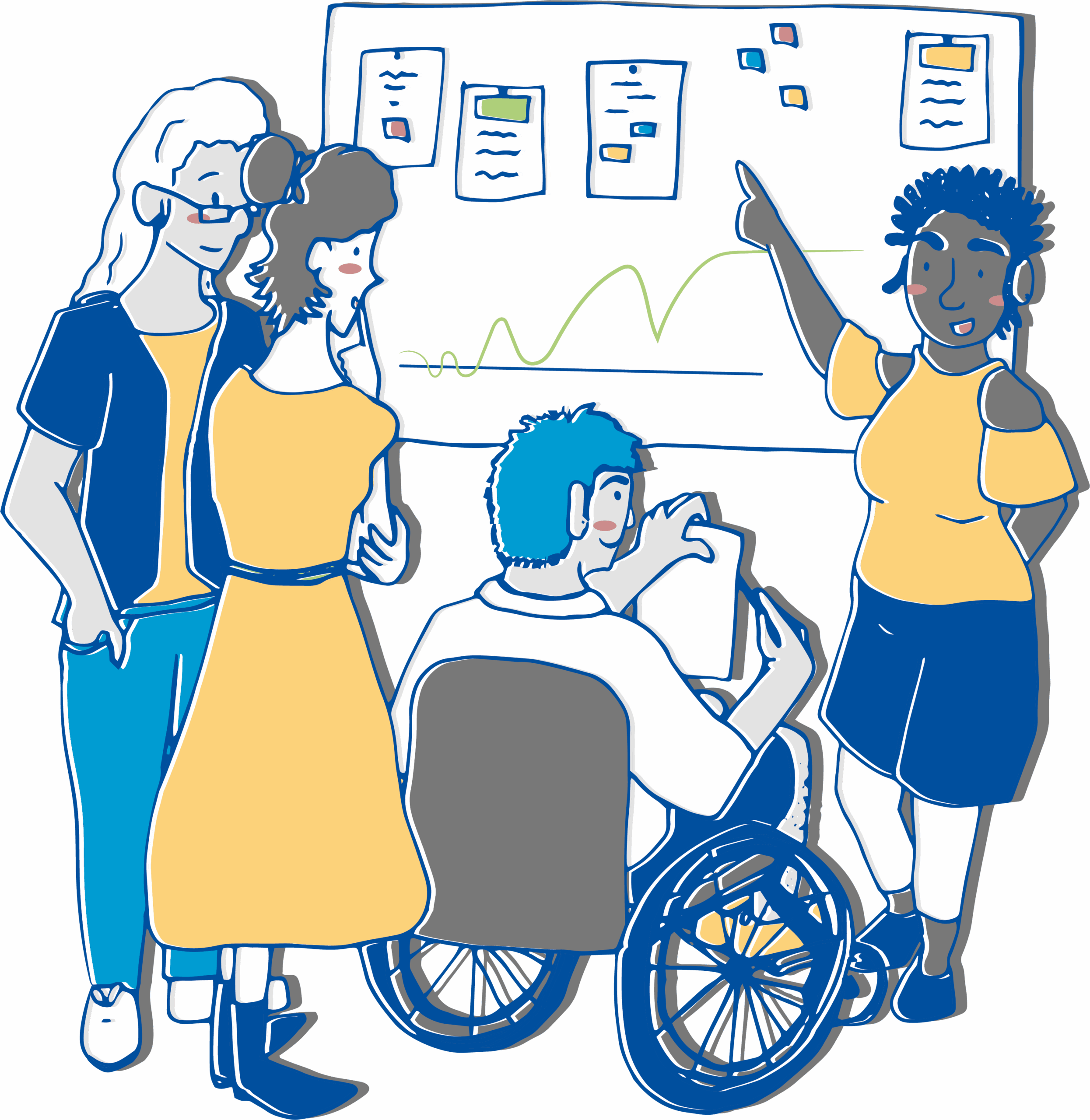 Vier Personen vor Whiteboard Abb.2: Emily Brockmann, Vier Personen vor Whiteboard.CC-BY-NC-ND (4.0)